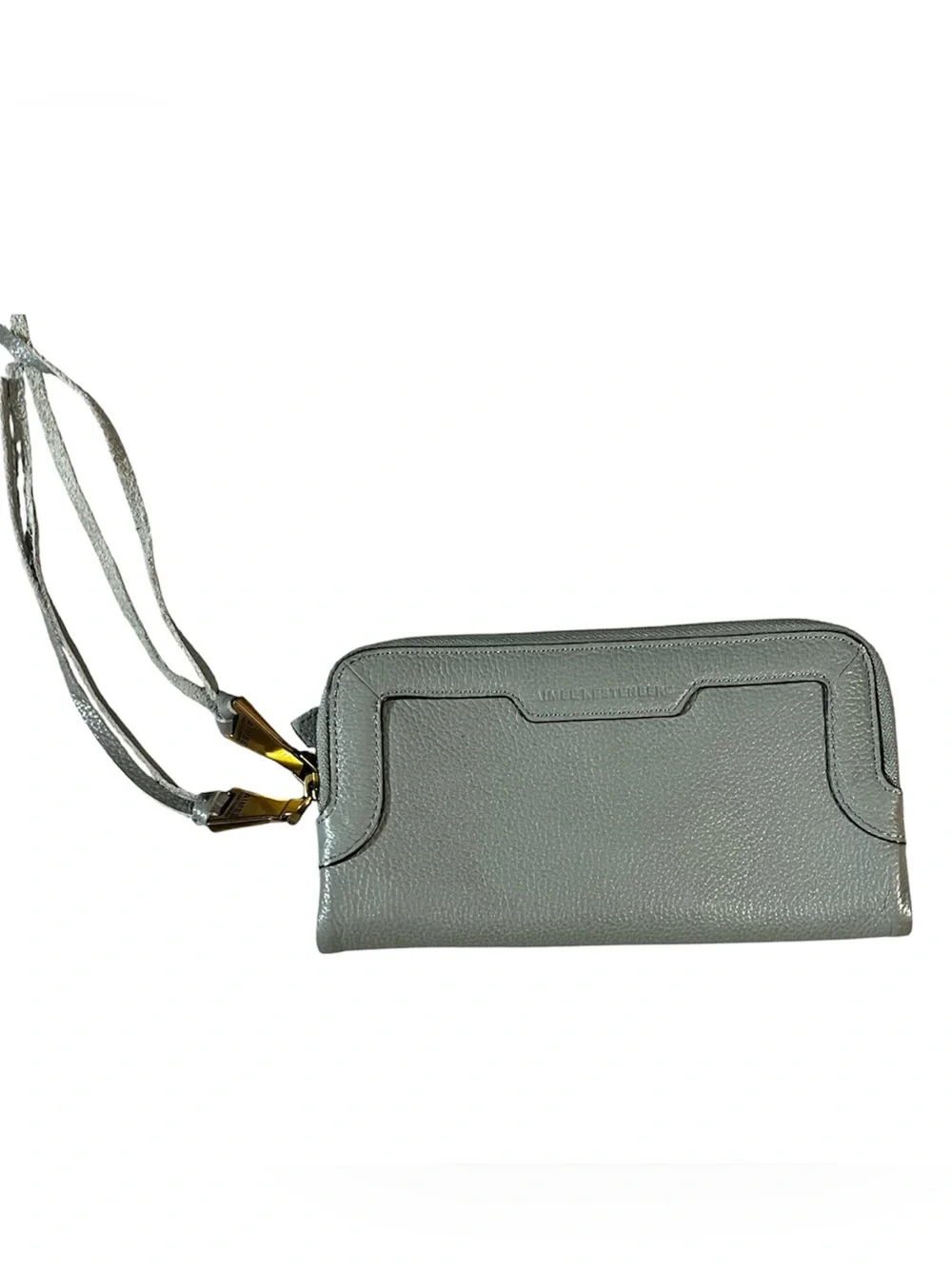 Aimee Kestenberg Gray Pebbled Leather 2 fold Zip Pulls wristlet in Gold Hardware